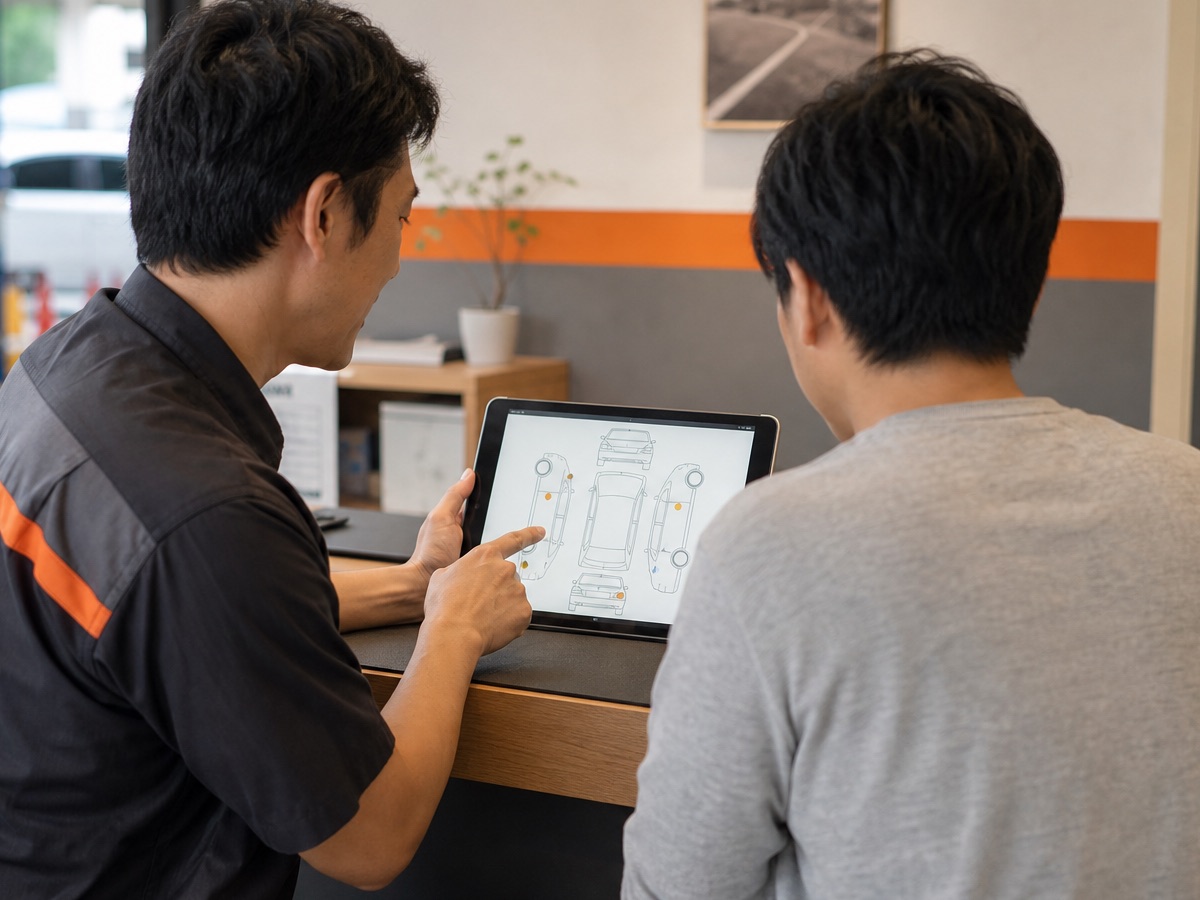 受付で作業内容を確認する相談風景